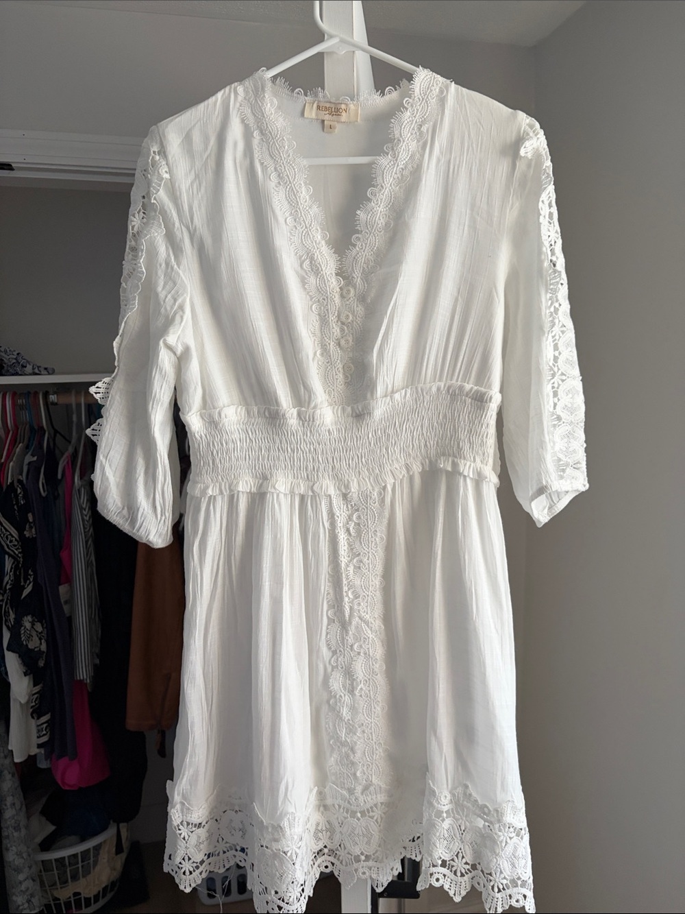 Rebellion White Lace-Trim V-Neck Tunic Dress size large